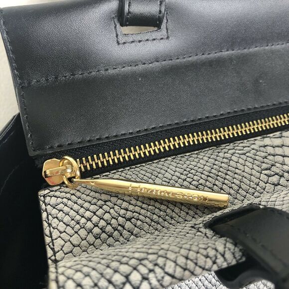 H by Halston Black Gray Smooth Leather Satchel with Snake Embossed Flap - Picture 10 of 11